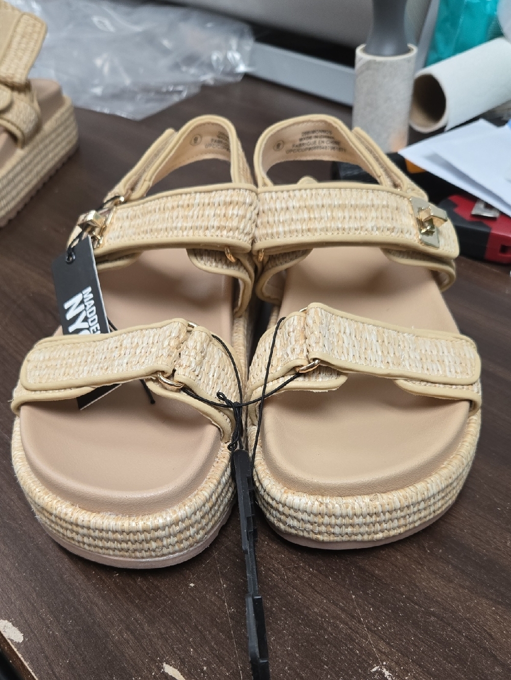 Madden NYC Size 9 Beige Woven Platform Sandal